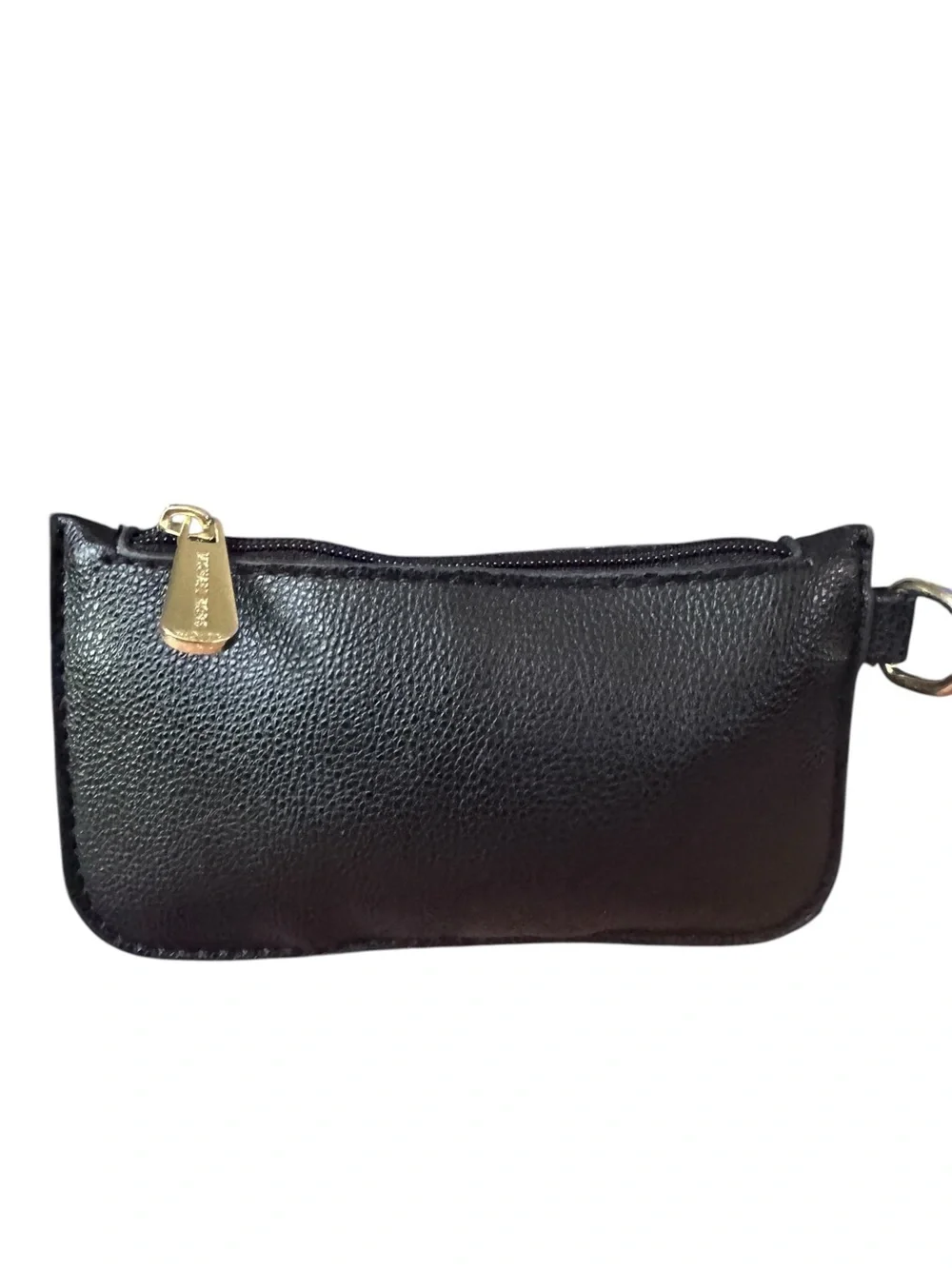 Michael Kors Black Pebbled Leather Zip Wristlet Pouch Gold Hardware